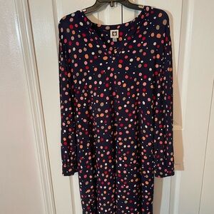 Anne Klein Navy Dress with Multicolor Polka Dots